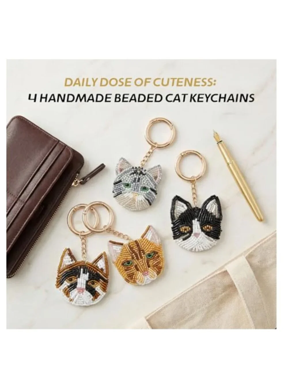 Handmade Beaded Dog Cat Keychains Cute Puppy Kitten Glass Bead Bag Charm